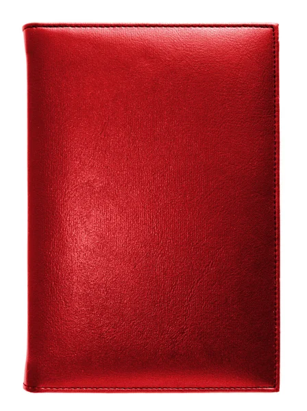Livro de notas de couro vermelho isolado no fundo branco — Fotografia de Stock