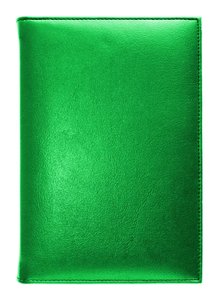 Libro di note in pelle verde isolato su sfondo bianco — Foto Stock