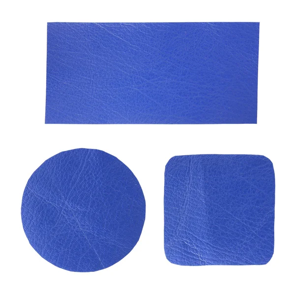 Set de etiqueta de cuero azul en blanco aislado en blanco con recorte —  Fotos de Stock