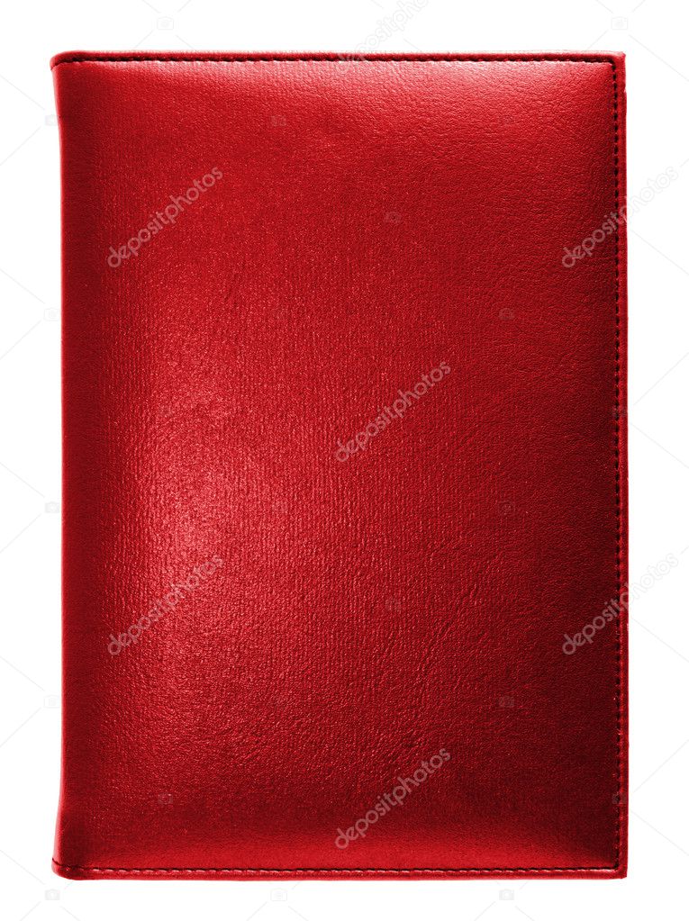 Red leather note book isolated on white background