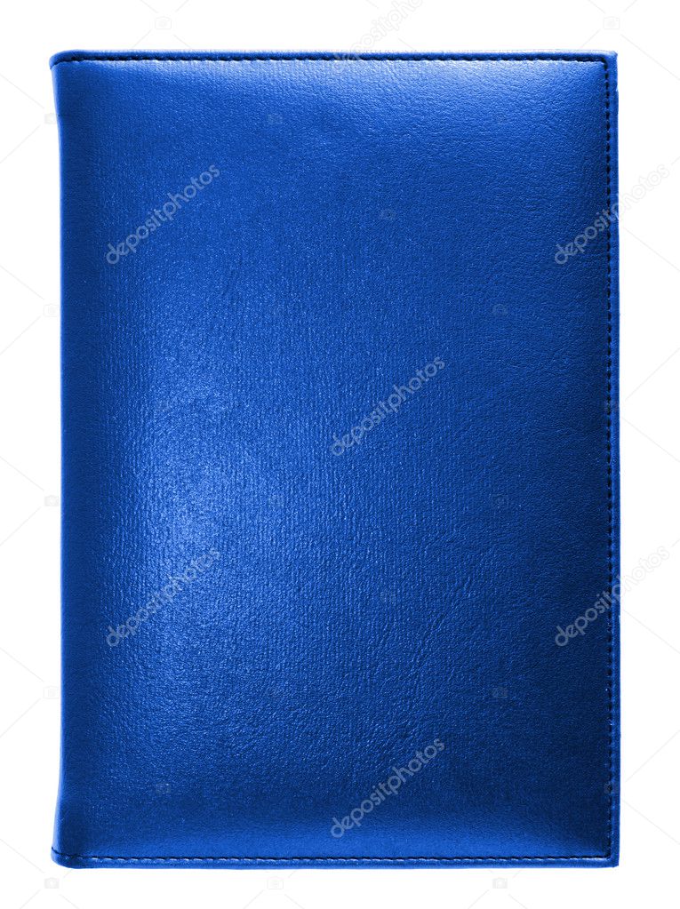 Blue leather note book isolated on white background