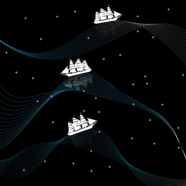 Ship on wavy waters at night — Stock Photo, Image