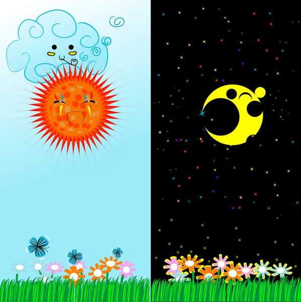 Ilustração Sol e Lua — Fotografia de Stock