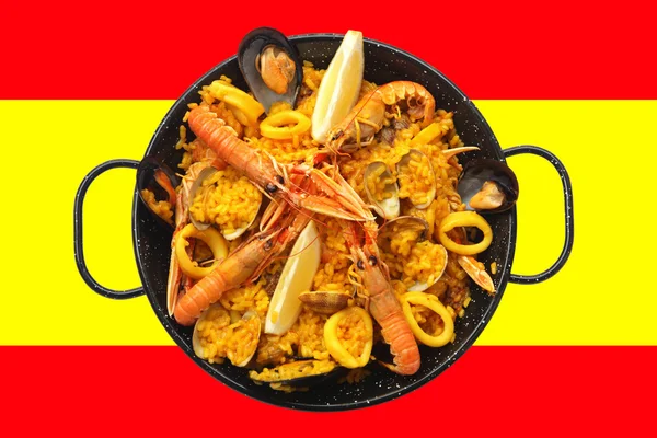 Paella sulla bandiera spagnola — Foto Stock
