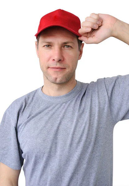 Duygu iyi çalışan adam kırmızı bere içinde — Stok fotoğraf