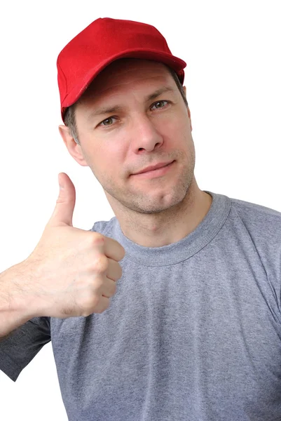 Sentirse bien trabajando hombre en una gorra roja —  Fotos de Stock