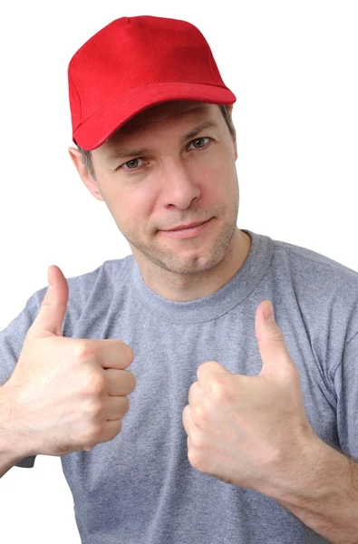 Se sentir bien homme de travail dans un chapeau rouge — Photo