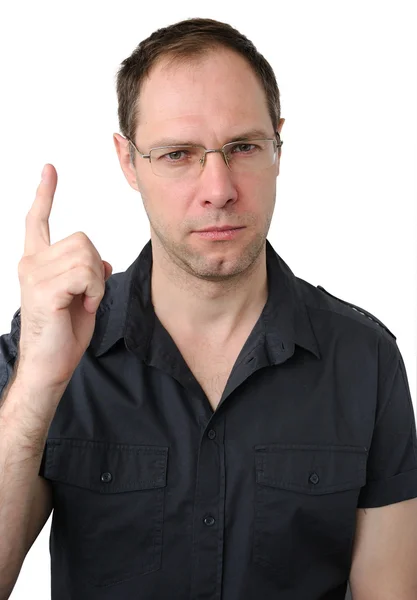 Empresário mostrar dedo isolado no branco — Fotografia de Stock