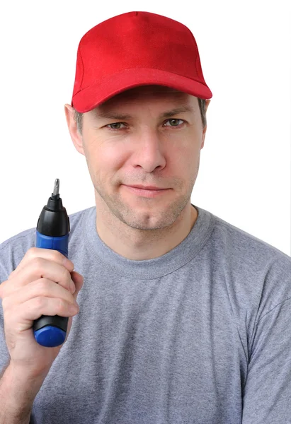 Handsome work man with a screwdriver — Stock Photo, Image