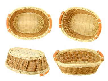 Set of isolated woven straw basket clipart