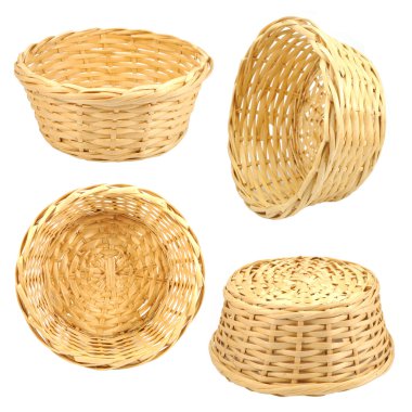 Isolated round woven straw basket clipart