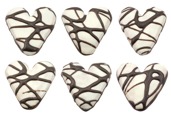 Set of isolated chocolate chip cookies in the shape of the heart — Stock Photo, Image