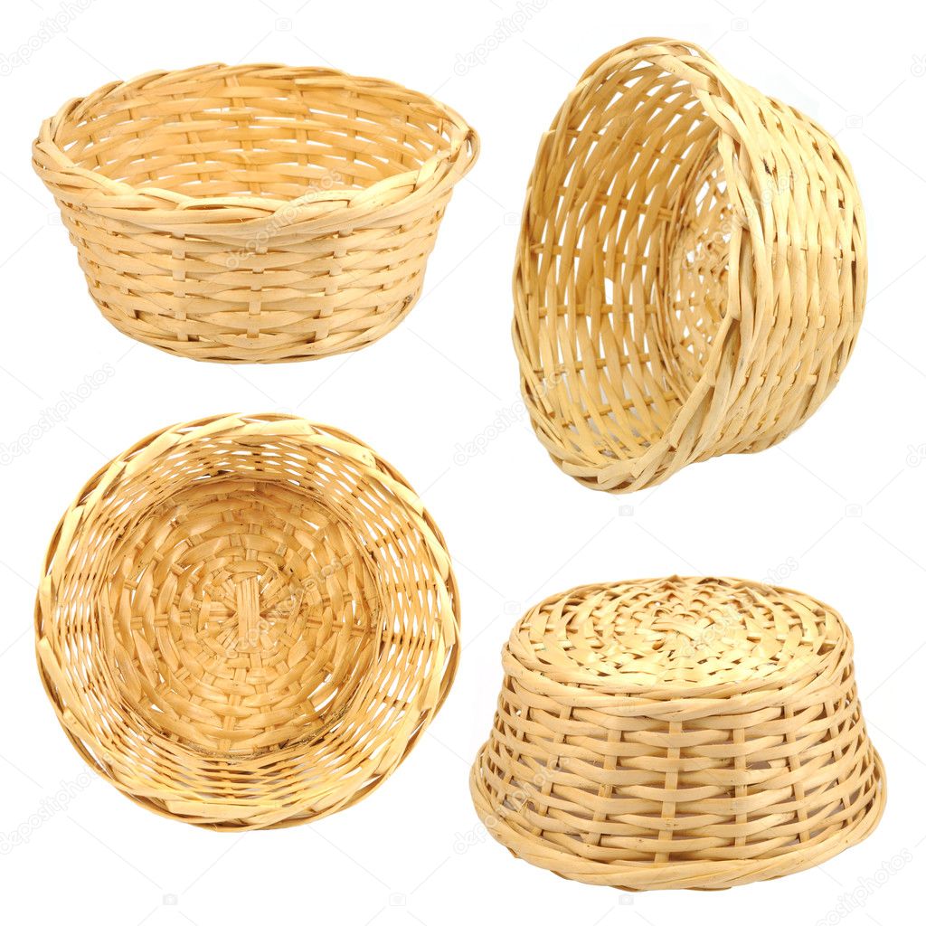 Isolated round woven straw basket