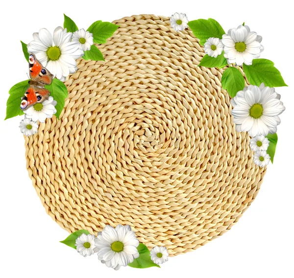 Woven round hand made background isolated with flower — Stock Photo, Image