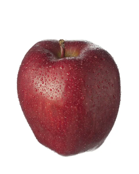 Isolerade frukt på vitt, ett rött äpple med droppar — Stockfoto