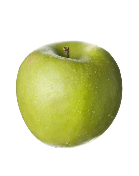 Ізольовані фрукти на білому, зелене яблуко з краплями — стокове фото