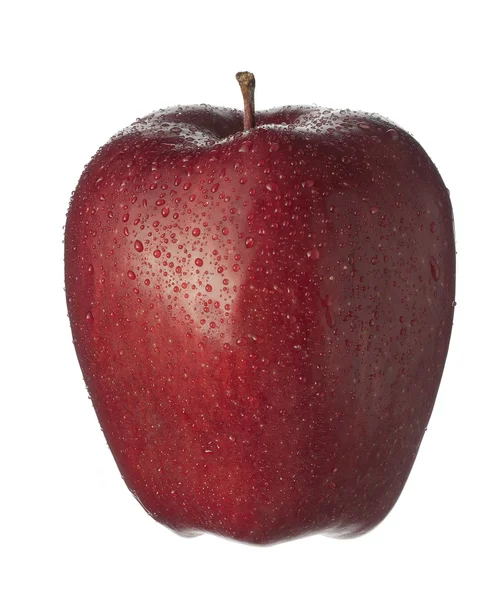 Fruto aislado sobre blanco, una manzana roja con gotas — Foto de Stock
