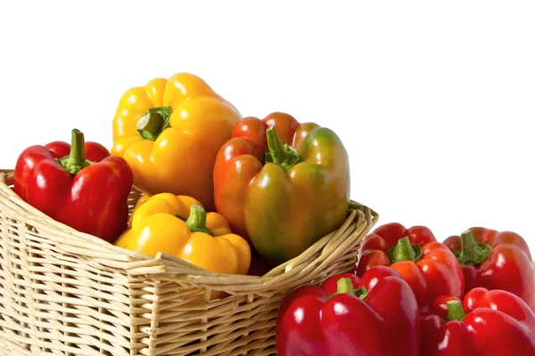 Kleurrijke paprika's in de mand — Stockfoto