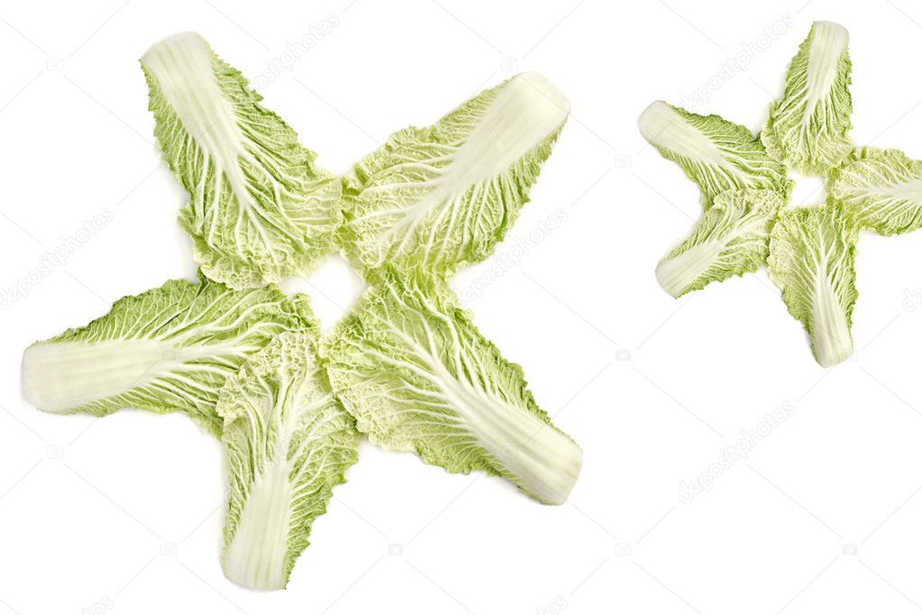 Chinese cabbage leaves lie in a star shape