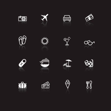 White travel icons on black clipart