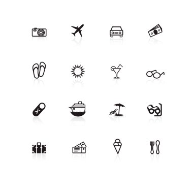 Black travel icons on white clipart