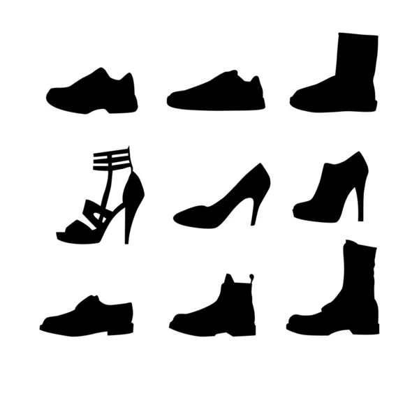 Neun Schuhe Silhouetten — Stockvektor