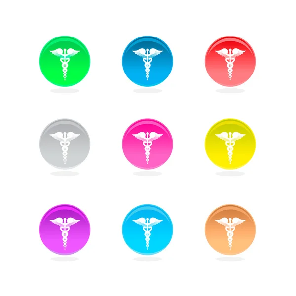 Ícones de cores circulares Caduceus —  Vetores de Stock