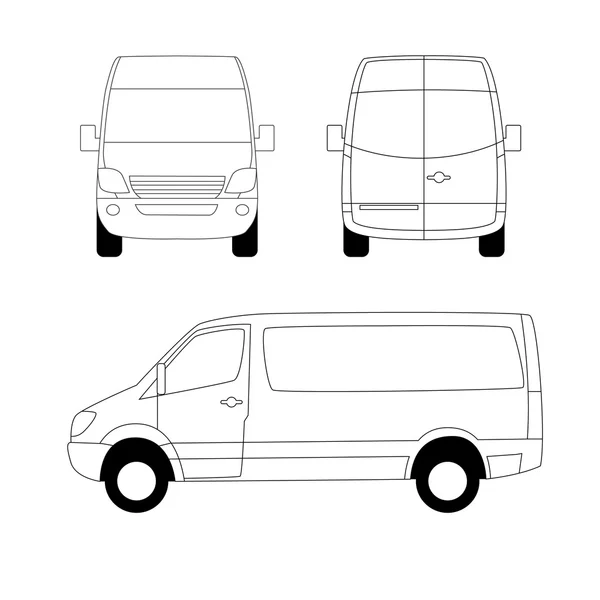 Furgoneta de entrega blanca izquierda, delantera y trasera — Vector de stock