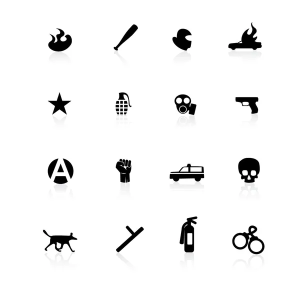 Black riot icons on white — Stock Vector