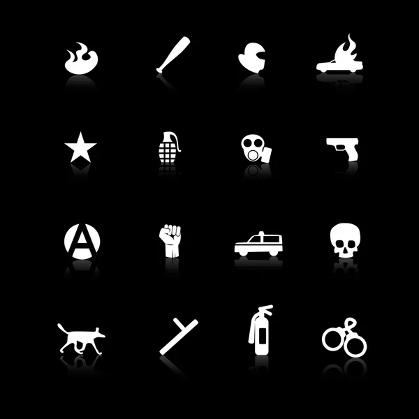 White riot icons on black — Stock Vector