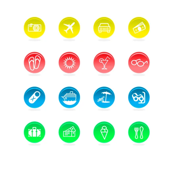 Circular travel icons in 4 colors — Stock Vector