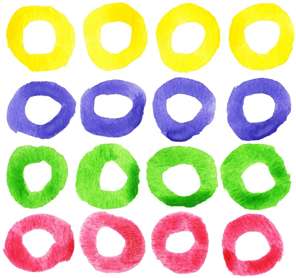 Círculos aquarela coloridos são isolados em um fundo branco — Fotografia de Stock