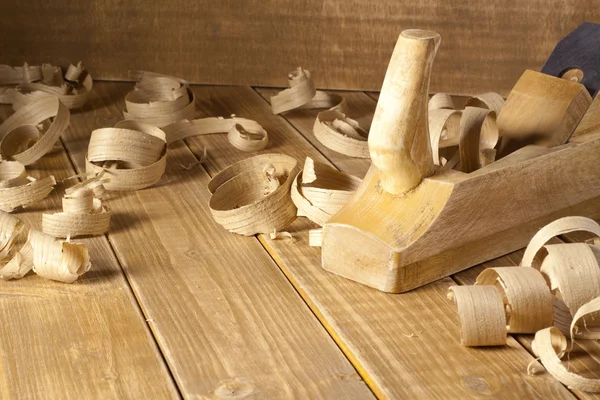 stock image Carpenter's plane and shaving