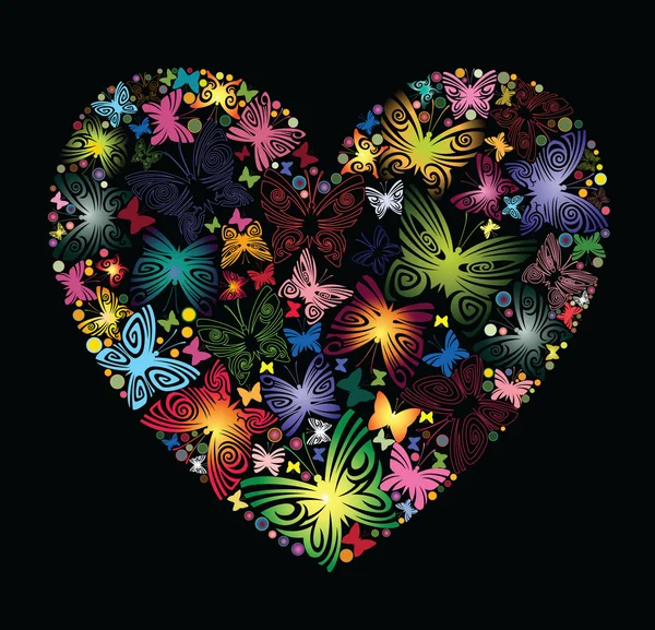 花卉和蝴蝶的心 — 图库矢量图片