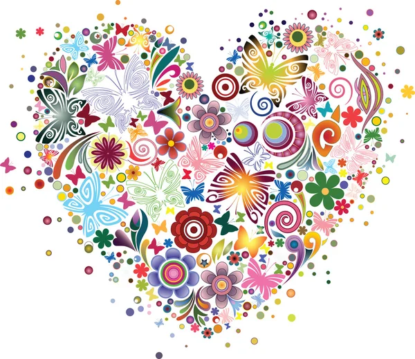 花卉和蝴蝶的心 — 图库矢量图片