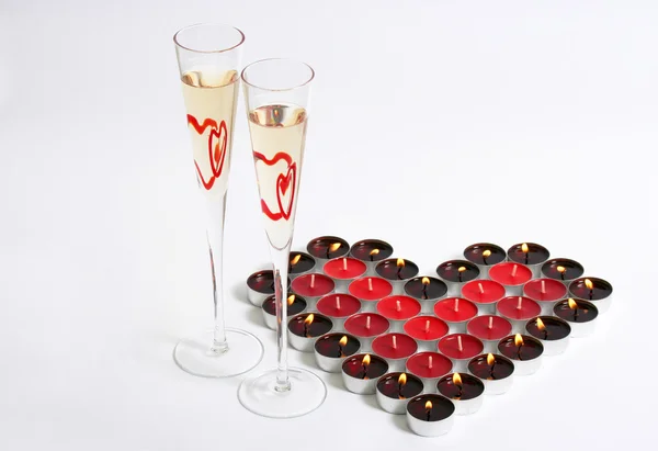 Свічка серця і шампанське Ліцензійні Стокові Фото