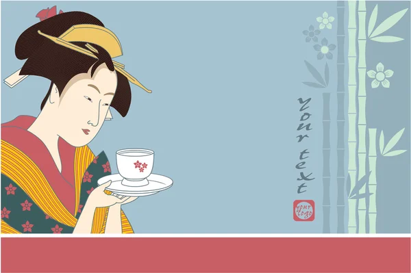 Geisha Giapponese - Illustrazione di stile artistico tradizionale — Vettoriale Stock