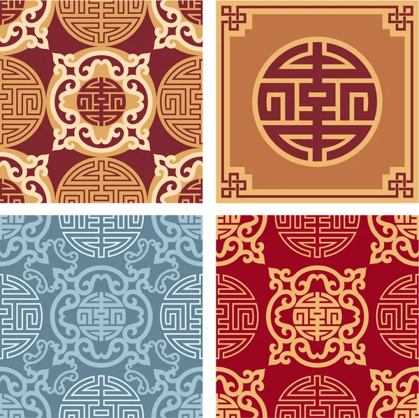Set of Oriental Seamless Patterns — Stock Vector