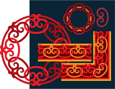 Set of Oriental Pattern Elements and Seamless Border clipart