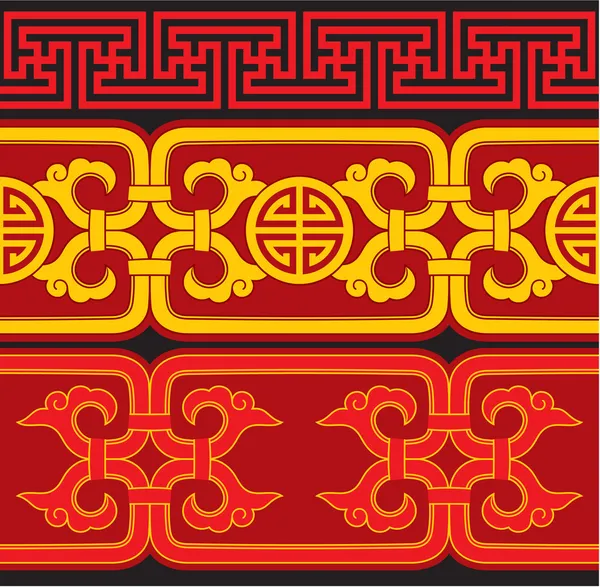 Set of Oriental Chinese Seamless Borders — Stock Vector