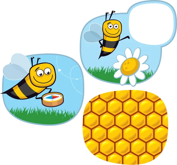 Ευτυχής μελισσών κινουμένων σχεδίων με φούσκα και πυξίδα — Διανυσματικό Αρχείο