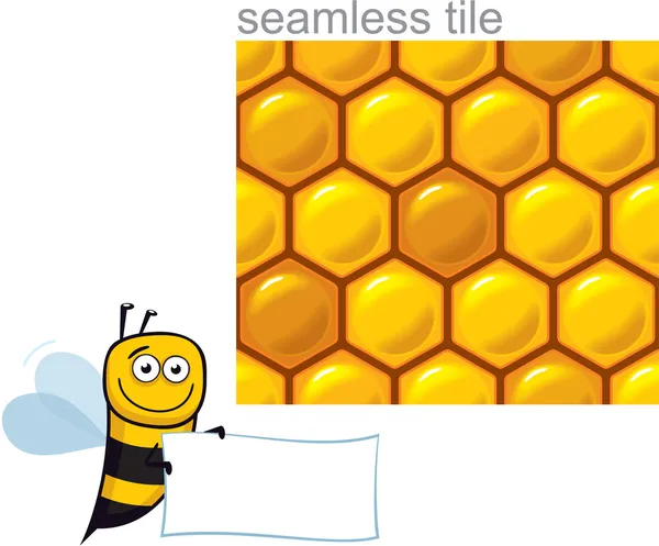Dessin animé Joyeux abeille avec bannière et motif sans couture — Image vectorielle