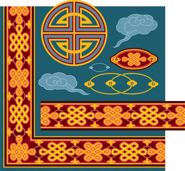 Ensemble d'éléments de motif oriental et bordure sans couture — Image vectorielle
