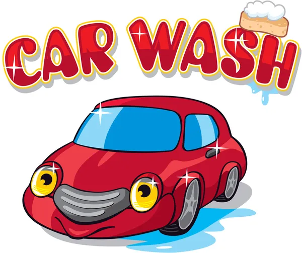 Cartoon Car with Car Wash Sign — Stock Vector