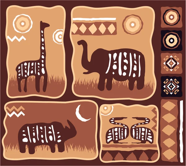Set van Afrikaanse dieren illustratie met kogels in authentieke stijl — Stockvector