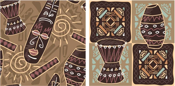 Conjunto de patrones africanos sin costura — Vector de stock
