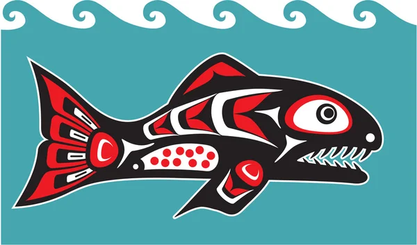 Ψάρια - σομόν - ύφος αμερικανών ιθαγενών διάνυσμα — Διανυσματικό Αρχείο