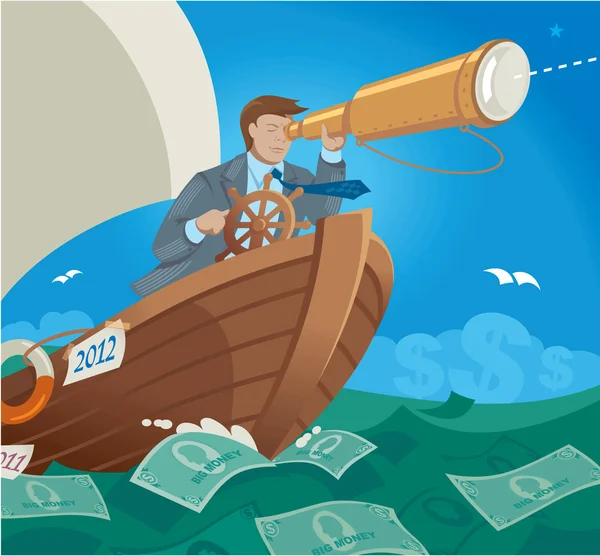 Menedżer żeglowania po morzu pieniądze — Wektor stockowy
