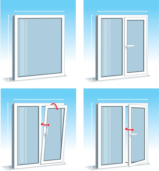 Set di plastica PVC Tipi di finestre — Vettoriale Stock