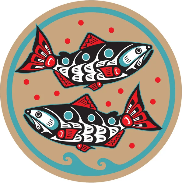 Salmón de pescado - Vector de estilo nativo americano — Vector de stock